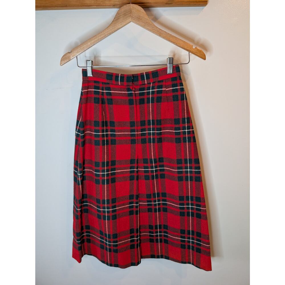 Handmade Red Plaid Wool Skirt Tartan Kilt Style Preppy Scottish Lined XS - Picture 2 of 6